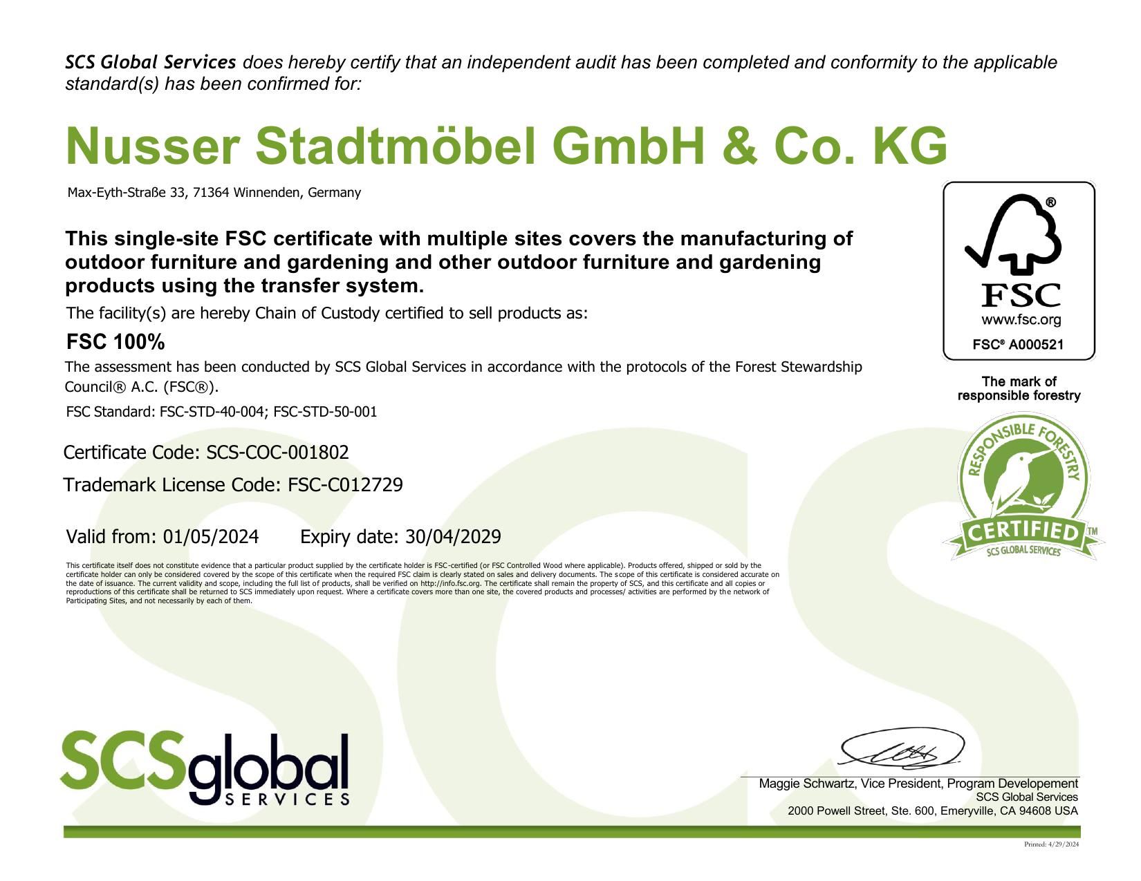 NUSSER FSC® certificate